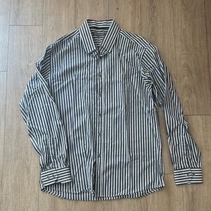 Men's Black and White Striped Button Down Shirt